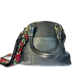Cynthia Rowley Boho Chic Women’s Effortless Black Leather Bag W/ Floral Strap